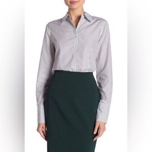Calvin Klein Pinpoint Oxford Blouse Button-Up Striped Collared Shirt US 14 Large